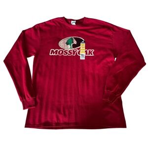 Mossy‎ Oak Long Sleeve T Shirt Red Camo Logo Graphic Tee Men's Large